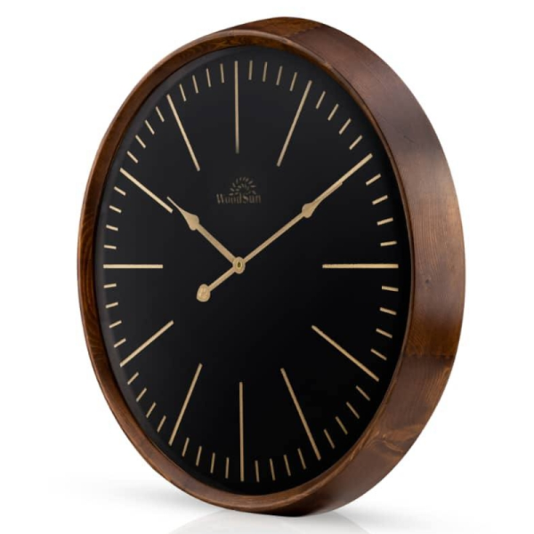 ساعت دیواری وودسان، ساعت دیواری ساخته شده با چوب طبیعی روس سبک کلاسیک، مدل کی یف، در دو سایز، رنگ قهوه ای صفحه مشکی، سایز 50